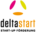 Logo von deltastart: Stilisiertes Delta-Symbol in Magenta, Orange und Grün mit dem Schriftzug 'deltastart' darunter in moderner Typografie.